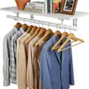 FIRJOY Wall Mounted Clothes Rack, with Top Shelf and Hanging Rod, Heavy Duty (White, 1 PACK 11.8" x 31.4")