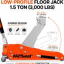 AV Steel 1.5 Ton (3,000 lbs) Aluminum and Steel Low Profile Hydraulic Floor Jack, Portable Lightweight Car Jack with Dual Piston Quick Lift Pump and Overload Protection Valve, Lift Range 3-1/8" to 14"