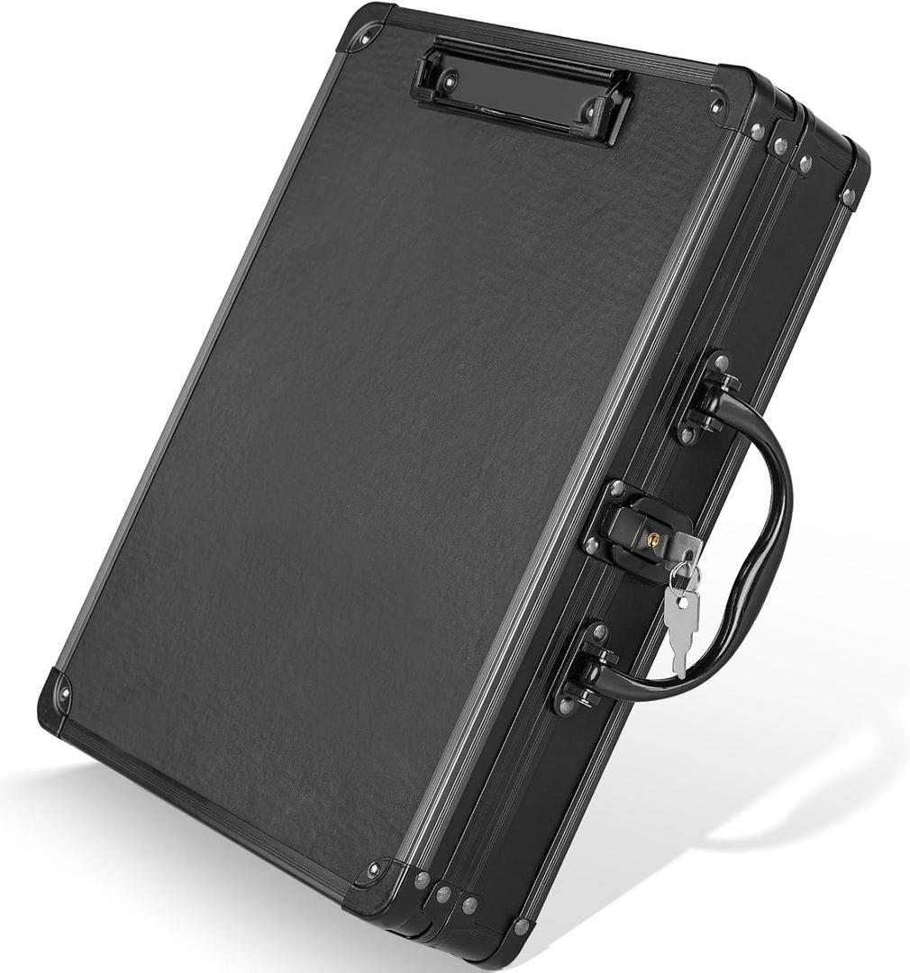 Sooez Key Lock Clipboard Storage Box, Heavy Duty Clipboard with Storage, Metal Locking Box with Handle, Lock Box Maximum Security - Holds Letter Size Paper, 12.5 x 9.5 inch, Black