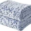 FY FIBER HOUSE Flannel Fleece Throw Blanket, Lightweight Cozy Plush Microfiber Bedspreads for Adults, 60"X80", Blue Leopard