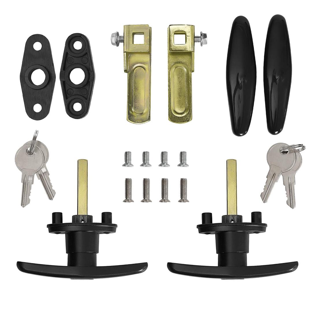 Matching T-Handles Lock Set Locking T-Handle Set for Truck Camper Shell with Dust Cover -2 Pack clockwise and Counter-clockwise with 4 Keys and Hardware（Key Alike）