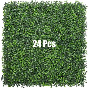 Bybeton Artificial Boxwood Panels,24"x 16" (24pc) 4-Layer Leaves UV-Anti Greenery Grass Wall Backdrop for Indoor Outdoor Privacy Protected and Garden, Balcony,Privacy Fence Screen Decor