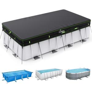 UIRWAY 7x10 FT Rectangular Pool Cover with Reflective Strips, Swimming Pool Covers for Above Ground Pool, Solar Cover Including Rope Tie and Luminous Ground Nails for Rectangular or Oval Pools