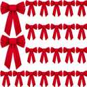 ANVAVO 24 Pack Red Velvet Christmas Bows Holiday Christmas Bows Christmas Wreaths Decoration, 9 x 13 inches