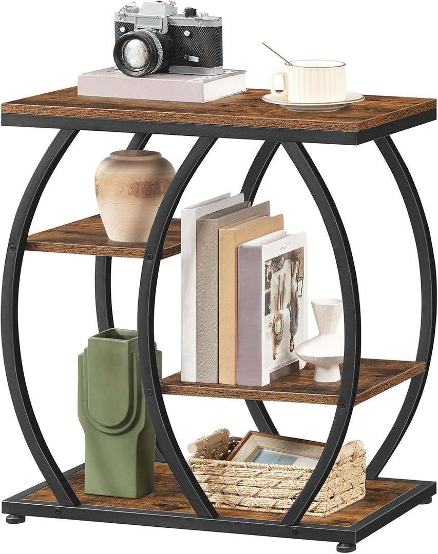 HOOBRO End Table, End Tables Living Room with 4 Tier, Narrow Side Table with Storage Shelves, Geometric Metal Frame, Industrial End Table for Bedroom, Office, Rustic Brown and Black BF164BZ01, 23.6"L x 11.8"W x26.4"H