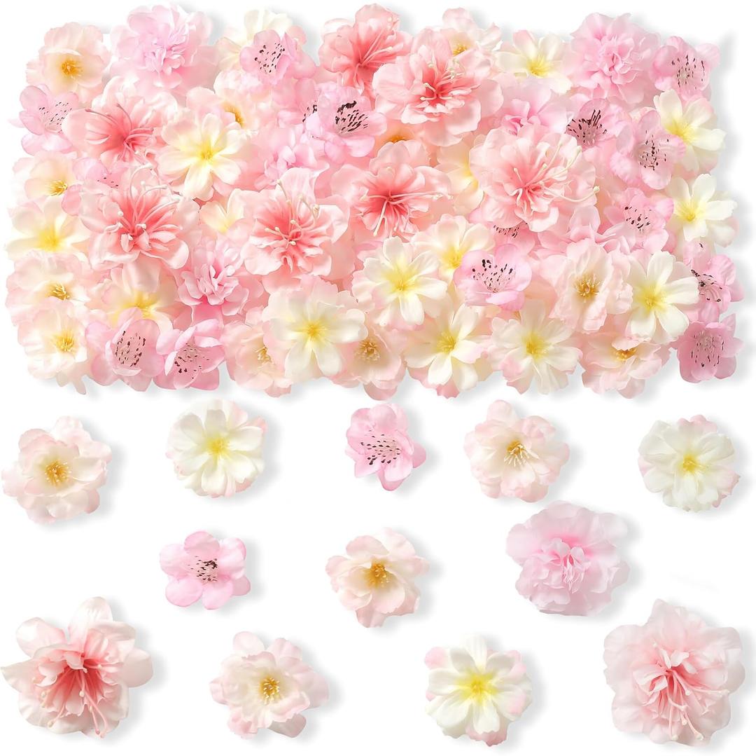 180Pcs Mini Fake Flower Heads Pink Small Silk Faux Flower Heads Artificial Rose Daisy Multicolor Flowers Bulk for Cake Crafts DIY Graduation Cap Wedding Hair Dresses Wreath Party Home Decor