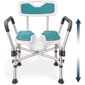 Shower Chair U-Shape Seat (450lb) Heavy Duty - Padded Armrests and Back, Shower Chairs for Elderly and Disabled, Handicap, Shower Chair for Inside Shower, Adjustable Height - Teal
