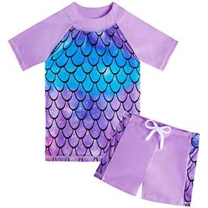 Lovekider Girls Swimsuits Two Piece Rash Guard Set Short Sleeve Bathing Suit Liner Swimwear with Sun Protection 10T