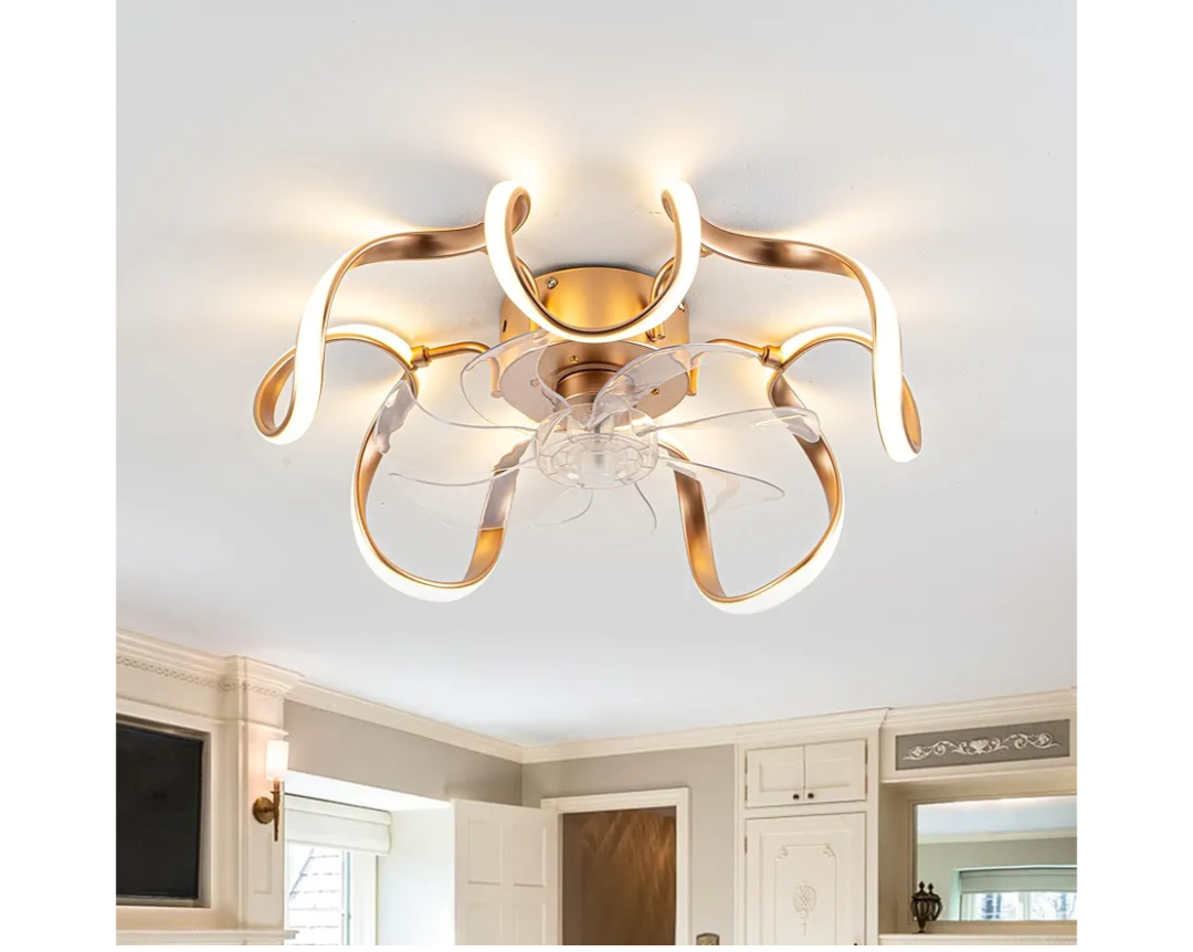 20" Low Profile Flush Mount Ceiling Fans with Memory Function,6 Speeds and 3 Color Lights,Dimmable Light,Ceiling Fan Light with APP and Remote Control for Bedroom,Living Room,Kitchen, Gold 