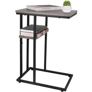 Yoobure C Shaped End Table, Side Table for Couch and Bed, Small Side Tables for Small Spaces, Living Room, Bedroom, Rustic Snack Tables (Greige)