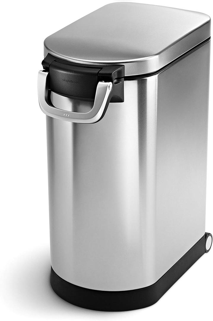simplehuman 30 Liter, 32 lb / 14.5 kg Large Pet Food Storage Container for Dog Food, Cat Food, and Bird Feed, Brushed Stainless Steel