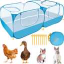 Lukovee Small Animals Playpen, Chicken Pen with Escape-Proof Detachable Bottom & 4 Zipper Doors, Breathable Foldable Portable Large Chicken Run Coop for Puppy Duck Kitten Rabbits Outdoor Yard (Blue) (Blue - with Escape-proof Bottom)