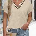Blouses for Women Dressy Casual Summer Tops Short Sleeve Shirts Business Casual T Shirts Beach Vacation Clothes (Beige, L)