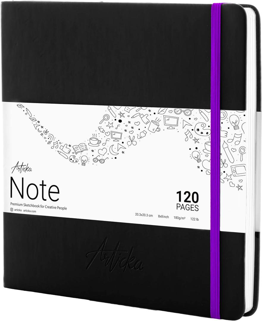 Articka Hardcover Sketchbook  8x8 Square Sketch Journal, 120 Pages, 180GSM Thick Paper  Hard Cover Sketch Book for Drawing & Journaling  Small Sketch Book with Elastic Closure