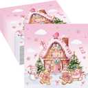 80 Pcs Christmas Pink Gingerbread House Paper Napkins Snowman Gingerbread Man Xmas Tree Happy Birthday Disposable Napkins Merry Christmas Party Table Decorations Supplies