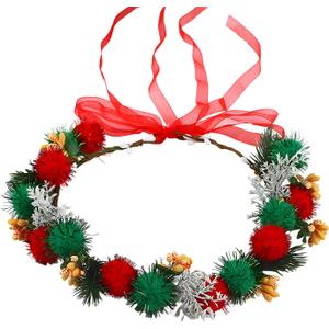 Christmas Flower Crown Headband, Christmas Floral Headpiece for Women Girls Xmas Winter Costume Holiday Party