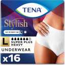 TENA Stylish White Incontinence Underwear for Women, Super Plus Heavy Absorbency, Adult Diapers, Large (Waist Sizes 37in-50in), 16 Count