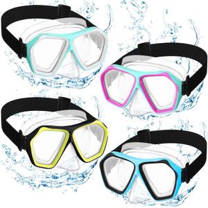 Fabbay 4 Pcs Adult Swimming Goggles with Nose Cover Snorkel Diving Mask Goggles Swim Mask with Fabric Strap