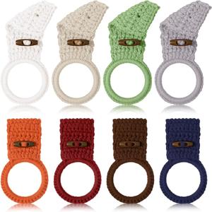 Hoolerry 8 Pcs Hanging Kitchen Towels Ring Crochet Hanging Dish Towel Holder with Loop Button for House Oven Stove Door, 8 Colors, (Elegant Colors, Round)