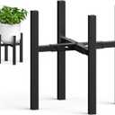 MUDEELA Plant Stand for Indoor and Outdoor: Adjustable Width Fits for 8-12 Inch Pots - Metal Heavy Duty Plant Stand Holder Up to 200lbs, 14.2 Inch Single Tier Planter Stand, Dark Black, 1 Pack (Without Pot)