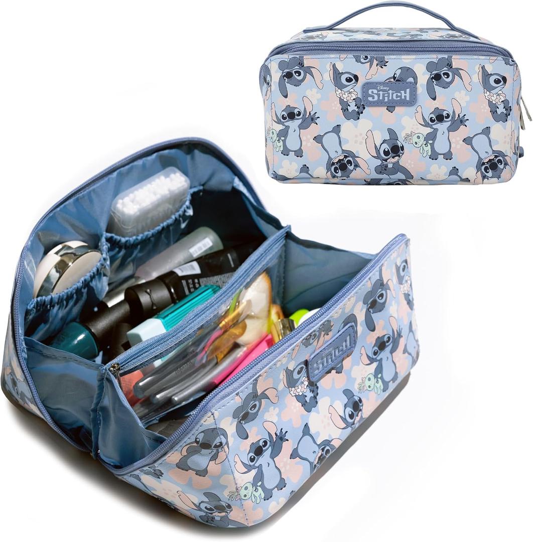 Bioworld Disney Stitch Poses All-Over Print 9" Blue Cosmetic Bag