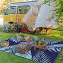 GENIMO Outdoor Rug 8' x 10' Waterproof for Patios Clearance, Reversible Outdoor Plastic Straw Camping Rug Carpet, Large Area Rugs Mats for RV, Camper, Deck, Balcony, Porch, Beach, Navy Blue&Baby Blue