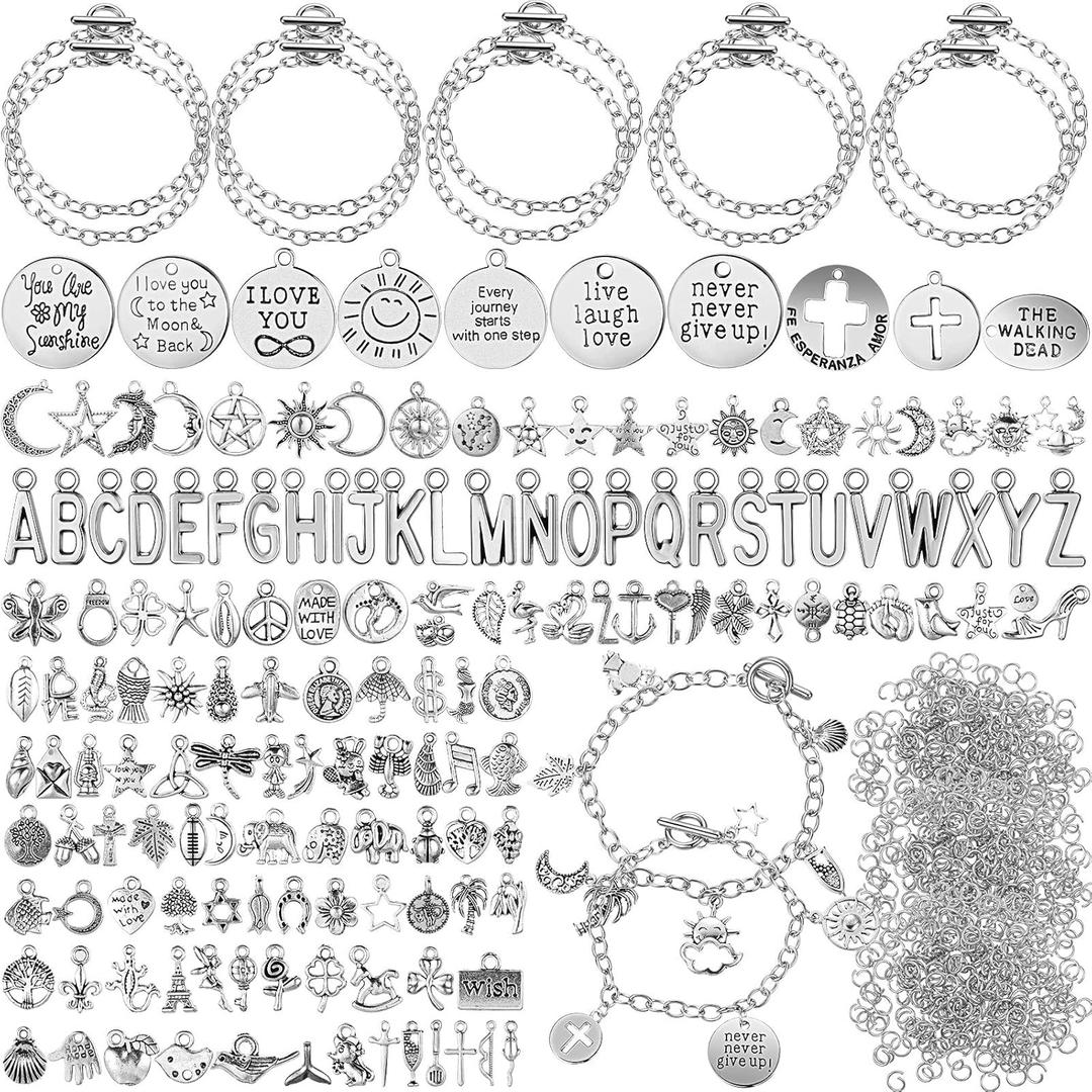 Highergo 469 Pcs Bangles Bracelet Making Kit Link Chain Bracelet Charms with OT Toggle Clasp DIY