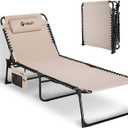 VILLEY Oversized Chaise Lounge Chair, Heavy-Duty Folding Outdoor Lounge Chair with 5 Adjustable Positions, Portable Trifold Beach Lounger for Patio, Beach, Lawn, Backyard, Camping Beige