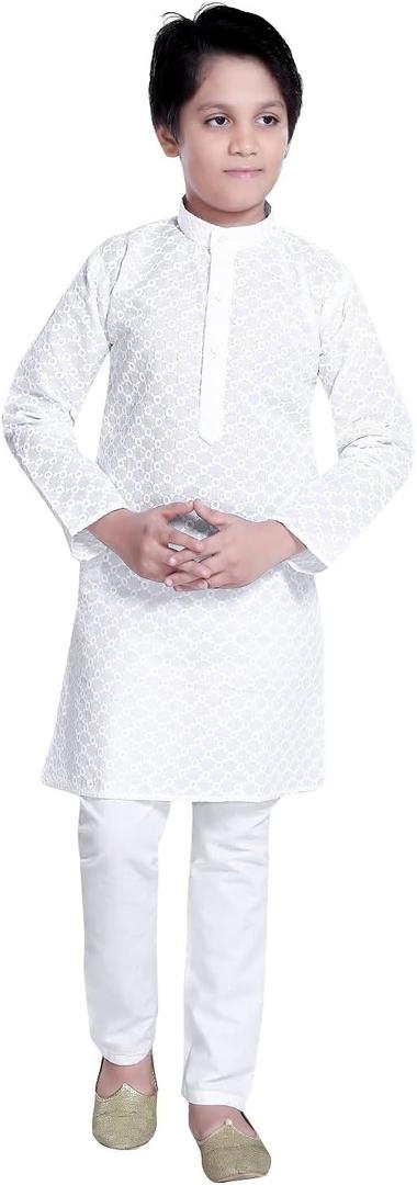 Kids ethnic wear cotton kurta pajama set for boys (2-3T, White Chikan)