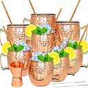Moscow Mule Copper Mugs- Set of 8 Copper Plated Stainless Steel Mug 18oz, for Chilled Drinks (8 pcs)