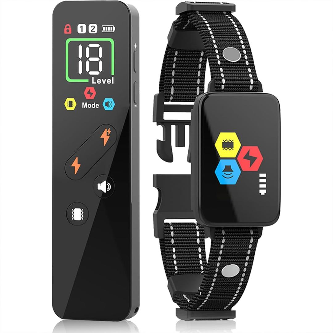 Dog Shock Collar with Remote Control Smart Dog Training Collar with 4 Training Modes and Training Icons for Small Medium Large Dogs,Rechargeable IP67 Waterproof e Collar for All Breeds (Black)