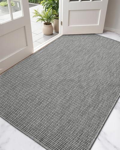 DEXI Dirt Trapper Door Mat, 31x60 Washable Doormat, Dirt Resistant and Absorbent, Easy Clean Low-Profile Floor Rugs for Entryway, Front Door, and Inside Entrance, 2'7" X 5' (Rectangular), Dark Grey