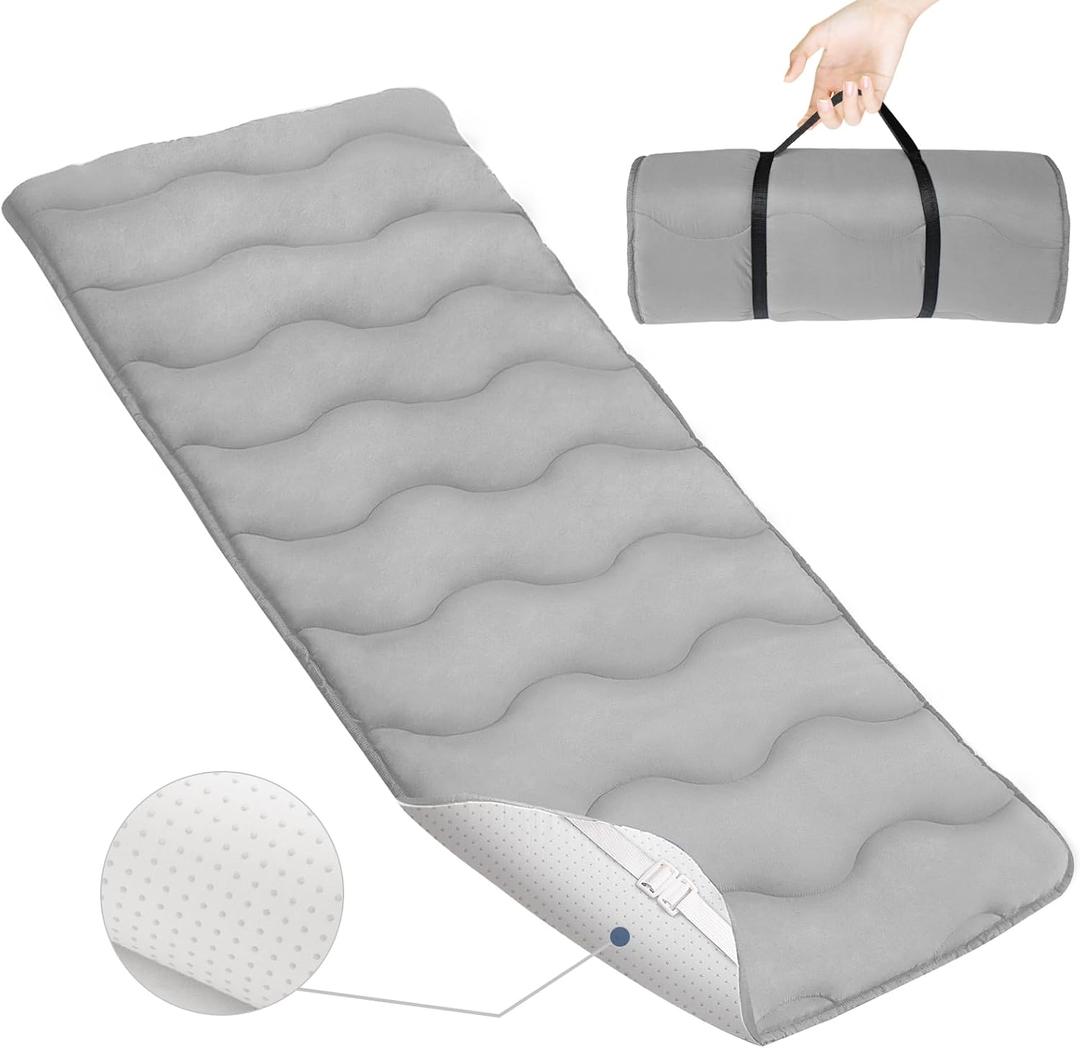 Cot Mattress Pad, 30"x75" Quilted Foam Camping Cot Mattress Topper with Anti-Slip Bottom, Breathable & Comfortable Cot Pads for Camping/Rv Bunk/Narrow Twin Beds, Sleeping Cot Mattress Pad Only (gray)