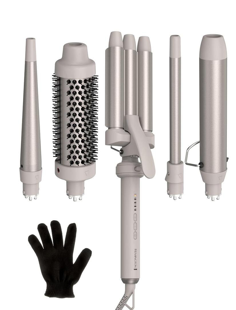 Remington 5-in-1 Curling Wand Set  Interchangeable Ceramic Curling Iron for Beach Waves, Loose & Tight Curls, Multi Styler Hair Tool, Fast Heat, Salon Results at Home