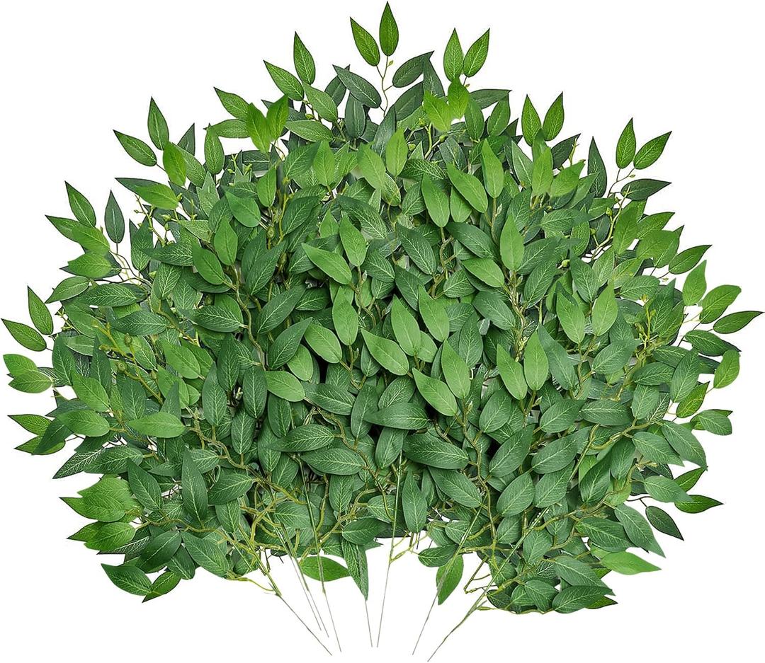 20Pcs Italian Ruscus Greenery, 23" Artificial Silk Stems Garland w/Green Leaf Vines Bendable Faux Hanging Plants Spray for DIY Wedding Arch Bouquet Table Centerpieces Vase Filler and Home Indoor Decor