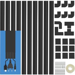 Cord Cover Raceway Kit - 157" Cable Concealer, Wire Hider for TV Wall Mounting and Wire Management, Black (Medium)