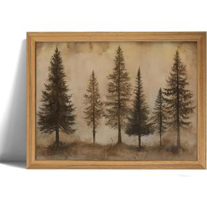 Vintage Pine Trees wall art,Retro Farmhouse Wall Decor Art Pictures,Country Nature-InspiredLandscape Canvas Posters Prints for Living Room, Bedroom,Cabin,Wood Frame 12x16in