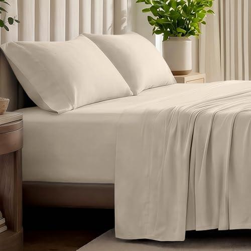 Bare Home 100% Organic Cotton Jersey Sheet Set, Ultra Soft, 100% Cotton - Sheet Set & Pillowcases - Deep Pocket Bed Sheets (King, Sand)
