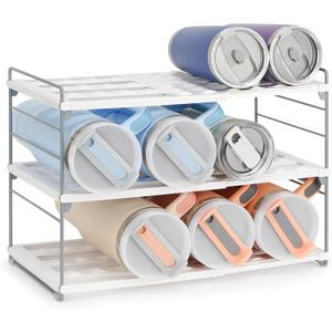 Upgraded Large Expandable Water Bottle Organizer Designed for 40 oz Stanley, Owala & Yeti Tumblers, Adjustable Storage Rack for Travel Mug Cabinet, Pantry, and Kitchen Organizer, Fits 20/30 oz Bottles