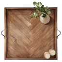 Tray for Ottoman 24 x 24 Inches, Square Ottoman Trays, Large Wooden Tray with Leather Handles, Food Serving Trays for Dinner, Breakfast, Snacks.