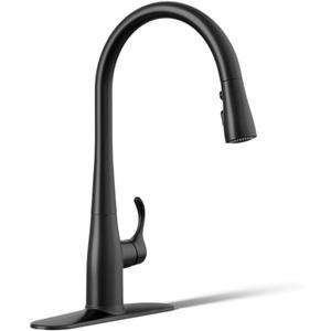 KOHLER Simplice Pull Down Kitchen Faucet, 3-Spray Faucet, Kitchen Sink Faucet with Pull Down Sprayer, Matte Black, K-596-BL