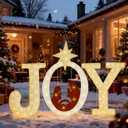 3 Pcs 35 Inch Outdoor Joy Christmas Nativity Scene Decorations with 110 LED Lights - Lighted Nativity Yard Sign for Xmas Outdoor Indoor Garden Lawn Holiday Decor (Yellow and White)