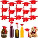 Qunclay 30 Pieces Mini Graduation Cap Red Hats with Red Tassels Plastic Grad Cake Pops Cover Toppers for Graduation Party Decorations