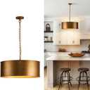21" Vintage Metal Drum Chandelier, 4-Light E26 Industrial Adjustable Chain Hanging Pendant Light Fixtures for Foyer Entryway Kitchen Bedroom, Golden Bronze Finish