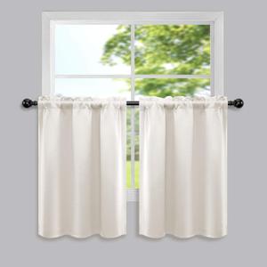 Mrs.Naturall Half Curtains for Kitchen Window Over or Under Sink,80% Blackout Modern Farmhouse Cream Beige Boho Cabinet Curtains for Shelf Shelves (34"W x 30"L (Pack of 2))