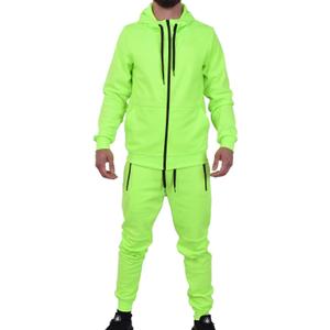 Riflessi Men's Athletic Sports Casual 2 Piece Solid Color Tracksuit Hoodie Jogger Pants Sweatsuit Set (Neon Green, L)