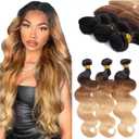 12A Grade Ombre Body Wave Bundles Human Hair (T1B/30/27,16" 18" 20") Brazilian Ombre Brown Body Wave Human Hair 3 Bundles 100% Real Unprocessed Virgin Remy Hair Quick Weave