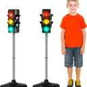 Hiboom 2 Pieces Traffic Light Toy 2 in 1 Simulation Safety Traffic Indicator Crosswalk Signal with Lights and Sounds for Birthday Educational Toy Gift 4 Sides, 28.4 Inch Height