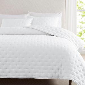 WDCOZY White Cloud Quilt Twin Size Bedding Set with Pillow Sham, Puffy Cozy Lightweight Bedspread Coverlet, Soft Cute Bed Cover for All Season - 2 Pieces, 68x90 inches