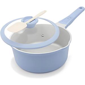 AIKENBBKK Small Sauce Pan with Lid, 1.5 Qt Ceramic Saucepan with Lid, Non Stick Sauce Pan, Milk Pot & Sauce Pot & Saucepan with Pour Spout, Detachable Handle Milk Pan, Induction Compatible, Oven Safe